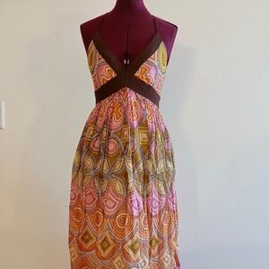 Milly of New York Size 4 Pink Multicolor  Print Long Maxie Halter Dress